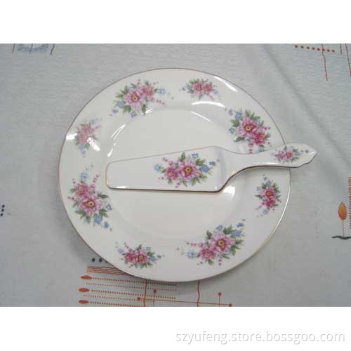 10.5" Porcelain cake Plate & Fork